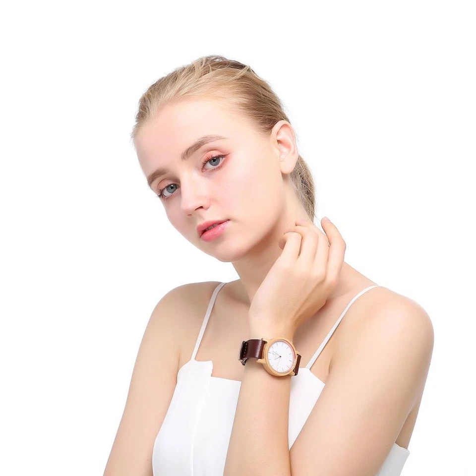 Matashi Mens and Womens Casual Wooden Wrist Watch with Brown Leather Strap 1ATM - Image 4 of 4