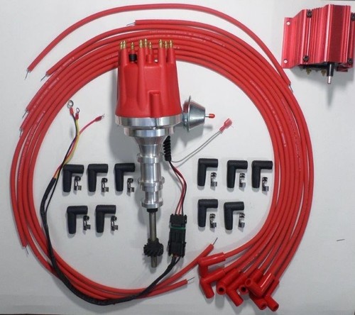 FORD Y Block 272-292-312 RED Small HEI Distributor, Coil + Spark Plug Wires 90s - 第 1/8 張圖片
