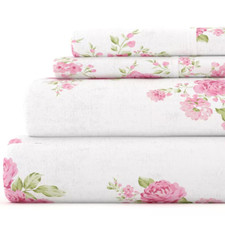 Premium 4 Piece Pink Rose Bunch Flannel Queen Sheet Set