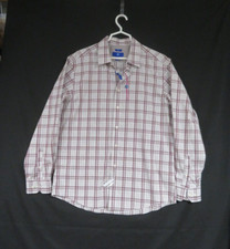 Egara Mens XL Shirt 100 Cotton Long Sleeve White Burgandy Plaid Non Iron NWT