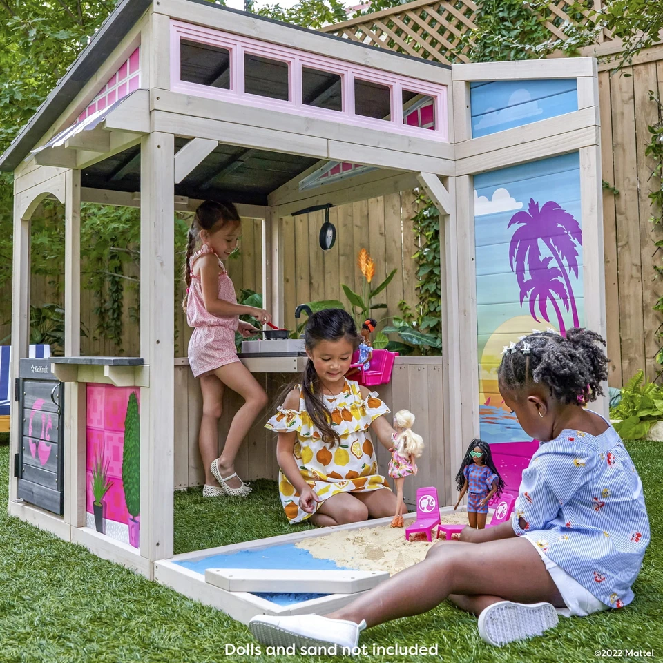 Barbie Seaside Wooden Outdoor Playhouse with Attachable Doll Table and Chairs - Image 2 of 4