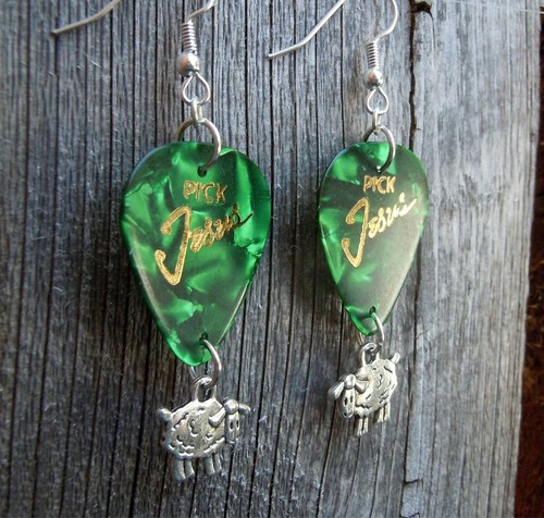 Pick Jesus Guitar Pick Earrings with Lamb Charm Dangles - Pick Your Color - Picture 4 of 5
