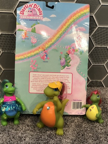 Vintage Darlin' Dinosaurs Troll capelli lunghi RARA custodia da viaggio borsa giocattoli merito pettine - Foto 8 di 8