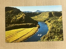 Postcard Hawaii Kauai Wailua River Scenic Aerial View Boat Vintage PC