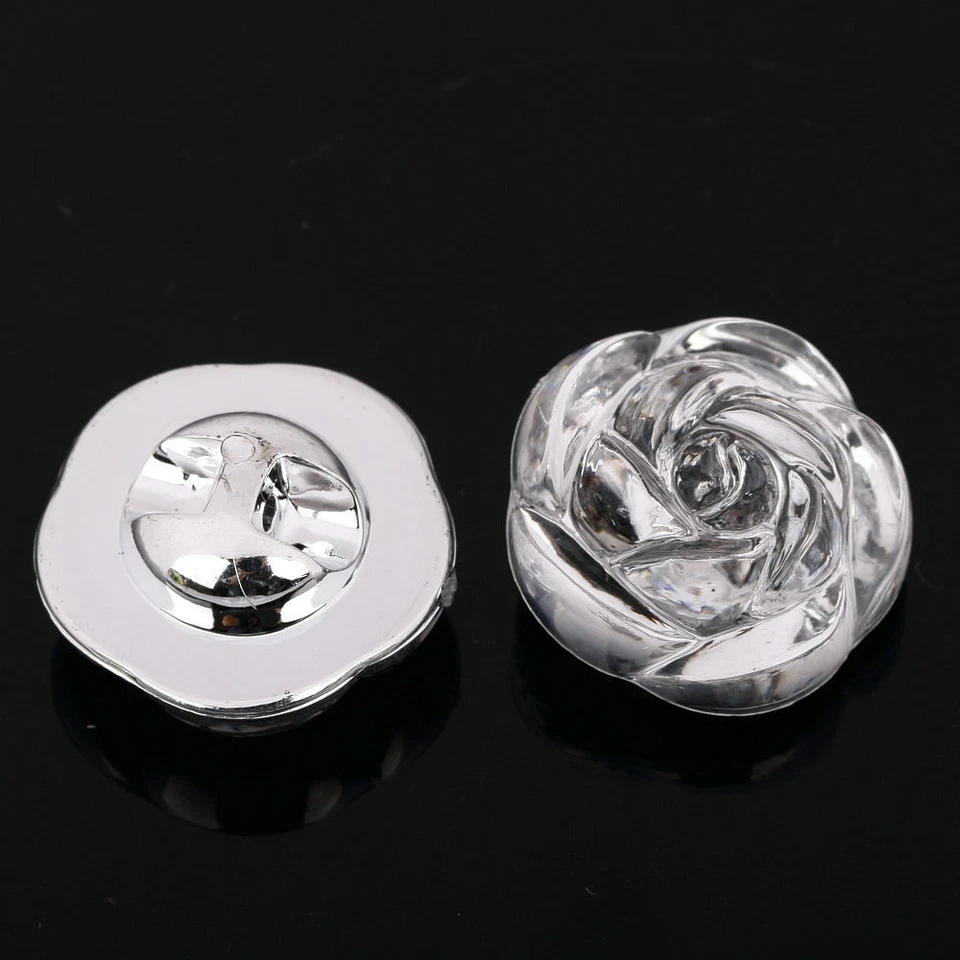 CraftbuddyUS AB6 20pc 25mm Sew On Diamante Clear Acrylic 3D Rose Crystal Button - Image 2 of 2