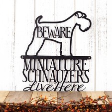 Miniature Schnauzer Breed Metal Sign, Beware of Dog on Premises Gate Plaque