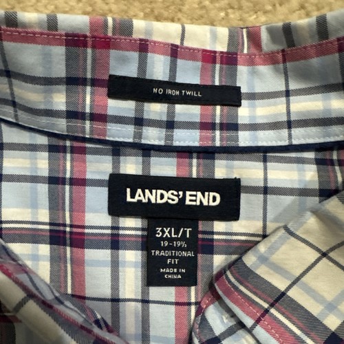 Camicia Lands’ End No Iron Twill Uomo Taglia 3XL/T Multicolore Check Vestibilità Tradizionale - Foto 3 di 10