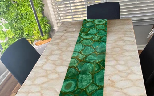 White & Green Agate Dining Table Handmade Natural Stone Furniture Decor Arts - Picture 3 of 10