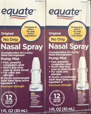 Equate No Drip Nasal Spray, Pump Mist, Spray, 12 Hour, 1 fl oz. ( Pack of 2 )