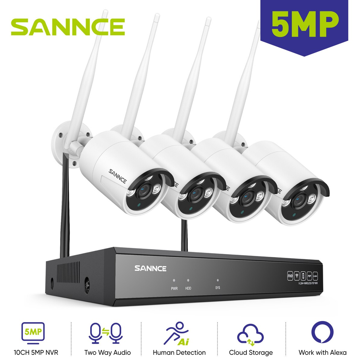 SANNCE Wireless 5MP Two Way Audio Security IP Camera System 8CH