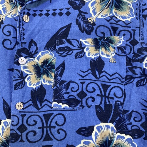 Islander Hawaiian Shirt Mens S Blue Black Beige Hibiscus Flowers Beach - Picture 5 of 9