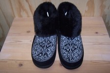 Womens Faux Fur Collar Fuzzy Bootie Winter Slippers Moc Memory Foam SZ 8