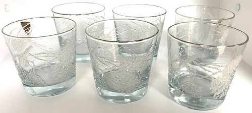 Juego vintage de (6) vasos grabados con temática de cono de pino de 8 oz. Vasos de whisky Lowball - Imagen 2 de 9