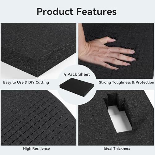 4 PCS Polyurethane Foam Pads, 16x12x2 inch Cuttable Foam Sheets Packing