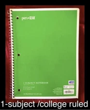 Pen + gear 1 Subject Spiral Notebook, 70 College Ruled Sheets 10.5”x8” Green