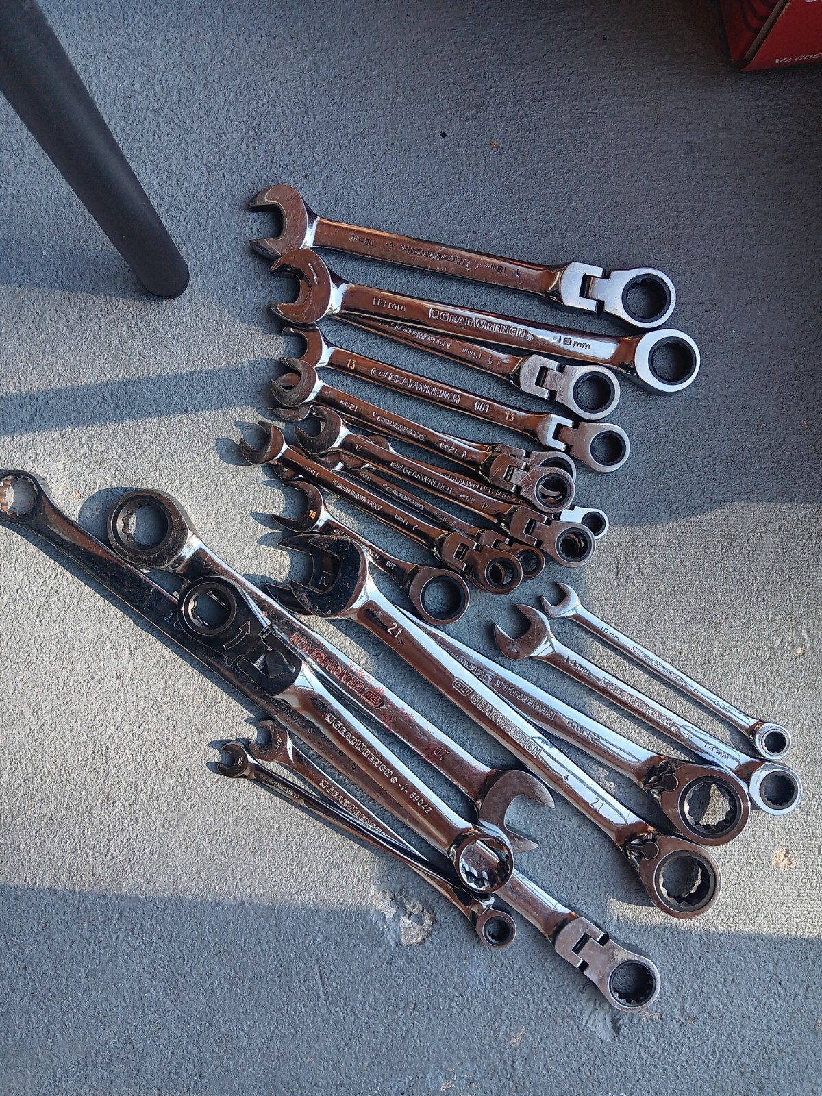 gearwrench ratcheting wrenches mixed lot of 22 wrenches used in good