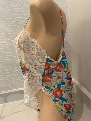 Vtg Floral Lace Satin BODYSUIT sz Lg Y2K sissy - Picture 2 of 4