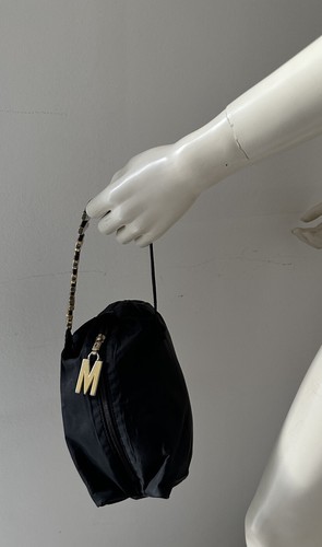 Moschino Wrist Strap Bag Vintage Black Nylon Purse Sliding Gold Letters RAREš„ - Picture 11 of 22