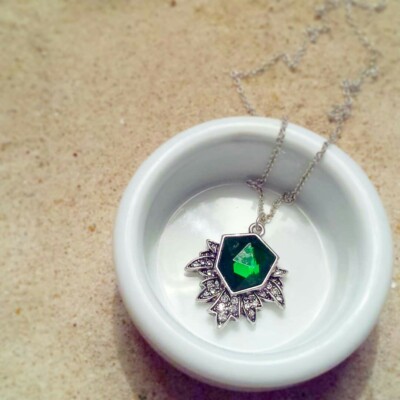 Antique Silver x Emerald Green Art Deco Necklace, Gatsby, 1920s