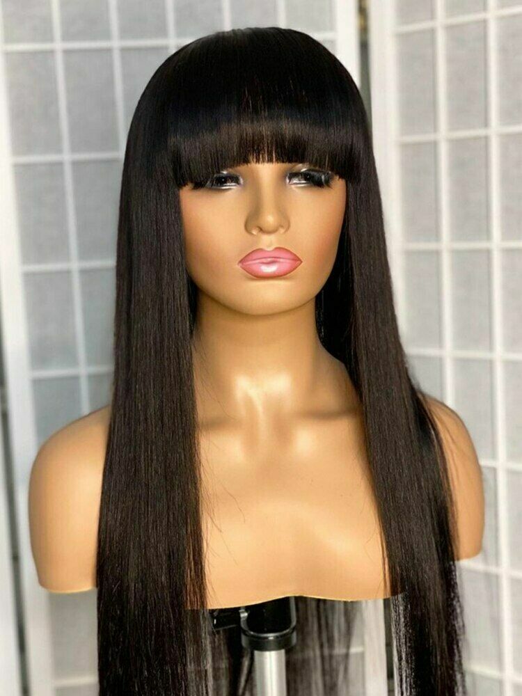 Human Hair Wig With Bangs Straight Short Bob Hair Long Fringe Wig Women Remy Wig Nowy wygląd, klasyczny
