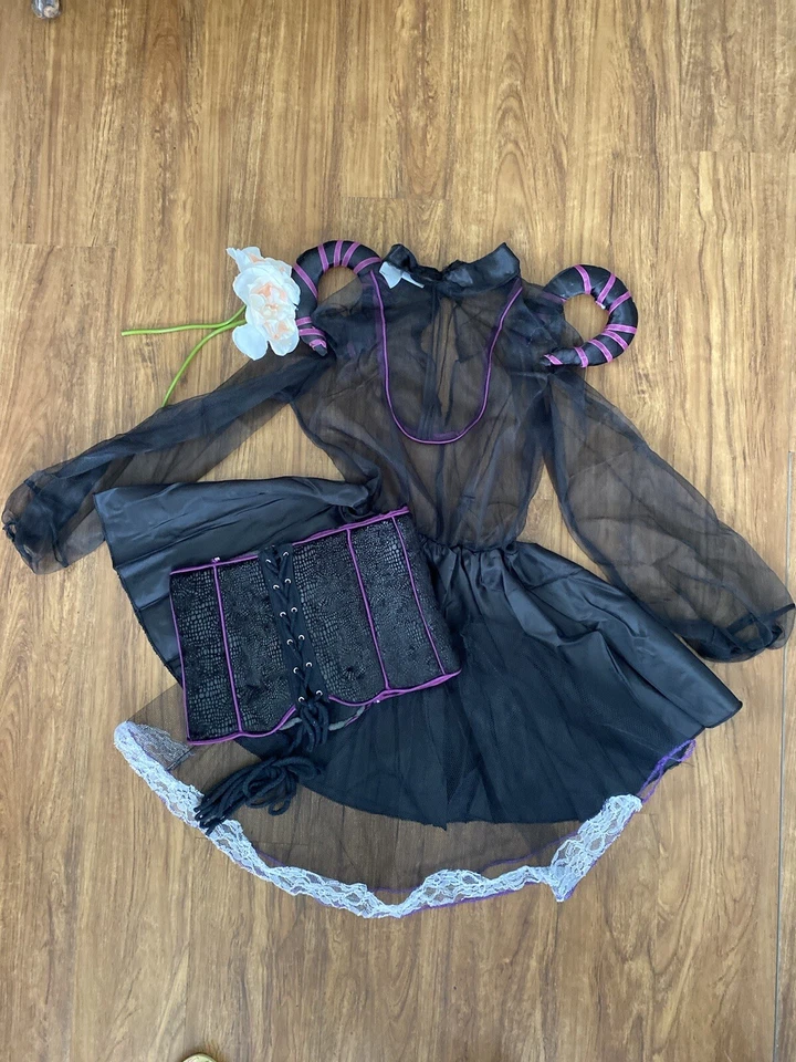 Vestido de Princesa Medieval Disfraz Elegante Negro Púrpura para Niña Talla Med Juegos con disfraces 3 Piezas Foto 2 de 4