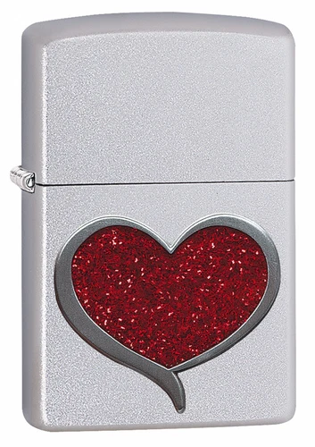 ZIPPO "GLITTER HEART" SATIN FINISH EMBLEM LIGHTER ** NEW **