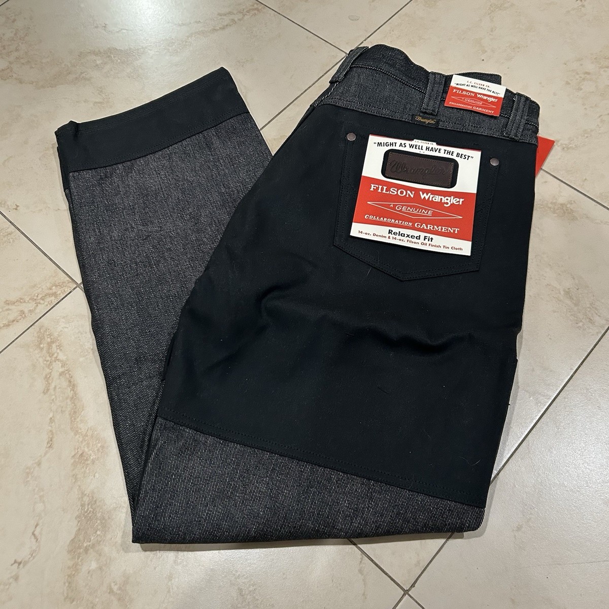 Filson x Wrangler Adventure Jeans Mens 36x32 Black Indigo Denim