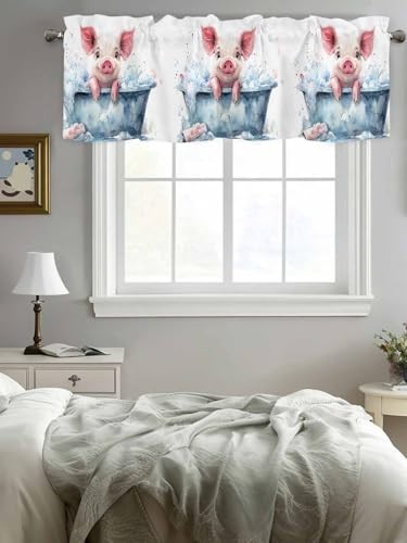 Valances for Windows Watercolors Pig Kitchen Curtain 54"W x 18"L (Pack of 1) - Photo 4/7