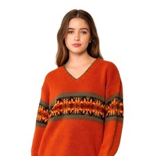 Vintage Eddie Bauer Fair Isle Sweater Wool Blend Women's Medium Made in USA