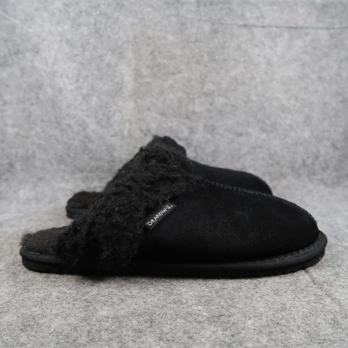 Bearpaw Shoes Womens 9 Slippers Mule Slip On Fiona Suede Woold Blend Black Flat