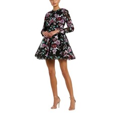 Mac Duggal 68783 Black Floral Sequined Cocktail Dress Long Sleeve Mini Size 6