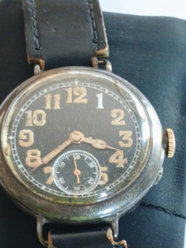 IWC Mens Trench Watch Black Dial S&Co RARE Silver 925 1916 CN Hallmark - Afbeelding 12 van 12