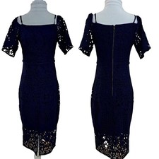 Chelsea 28 Women's Cold Shoulder Lace Sheath Navy Cocktail Bridesmaid Dress Sz 6