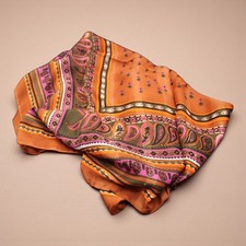 VTG Made in Italy Polyester Fashion Scarf 30"x31" Brown Purple Green Orange
