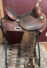 Circle Y 15" Barrel Racing Western Saddle, Brown Leather, Traditional Design
