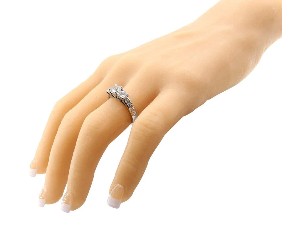 Platinum Plated Silver Lucita Euro Style Shank CZ 3 Stone Ring 2.50 CTW - Sz 11 - Image 4 of 4