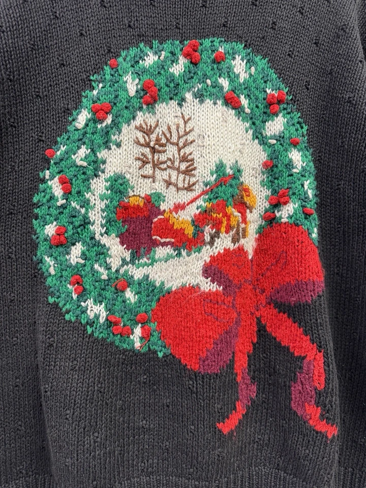 Suéter Feo Navidad De Colección Tejido a Mano Árbol de Vacaciones Coronas Mujer’s Lg. Algodón Foto 4 de 4