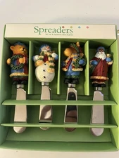 Set 4 Vintage Christmas Cheese Butter Spreaders 1998 Stainless Steel NIB