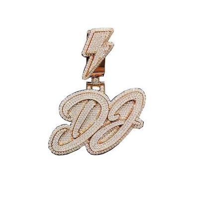 2.6Ct Round Cut Real Moissanite Custom Two Letter Pendant 14k Rose Gold Plated