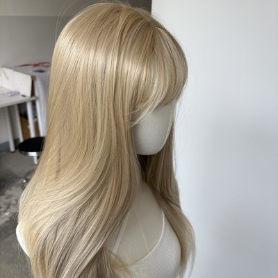 Kunsthaar Anziehperücken With Bangs Long Straight Farbverlauf blond