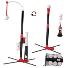 3-in-1 T Ball Set - Adjustable Height, Hanging Tee Ball Set with 3in1-red