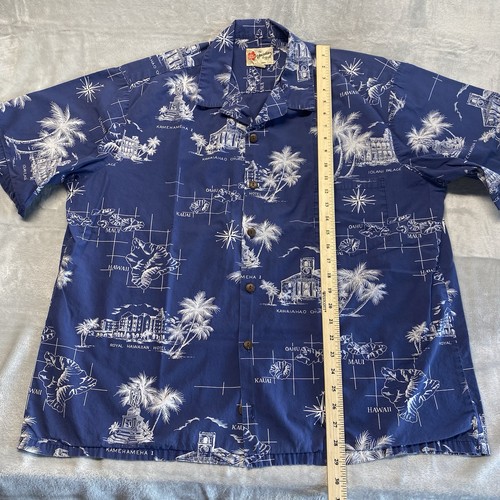 Vintage Hilo Hattie Shirt Mens XXL Blue Floral Aloha Hawaiian Inside Out MiUSA - Bild 8 von 11