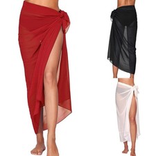 Long Sarong Wrap Skirt for Women Solid Color Beach Wear Bikini Cover Up Towel