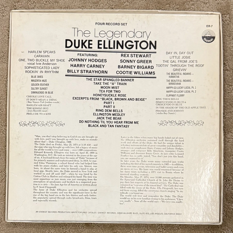Duke Ellington 4 Record Box Set The Legendary Duke Ellington Everest ER-7 Vinyl - Image 2 of 4