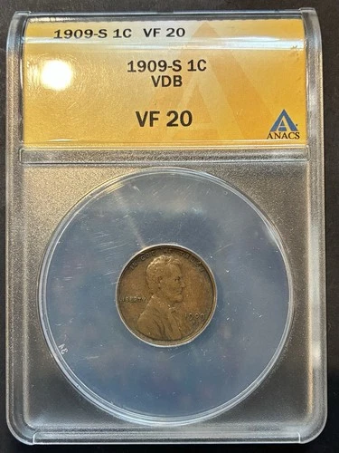 1909 S VDB Lincoln Wheat Cent ANACS VF20 Straight Graded Coin