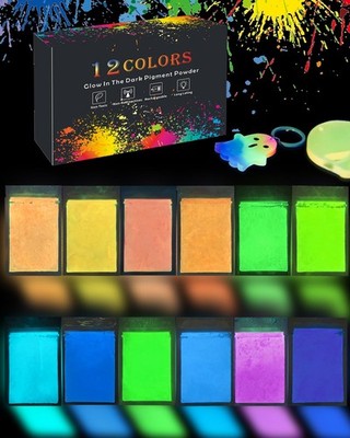 Luckymica Glow in The Dark Pigment Powder 12 Colors Mica Powder, Epoxy Resin ...