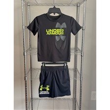 Under Armour Boys Black Tee  Neon Yellow Logo Shorts Set Size 6