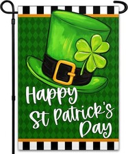 Happy St Patricks Day Garden Flag 12x18 Inch Shamrock Top Hat Garden Flag for Ou