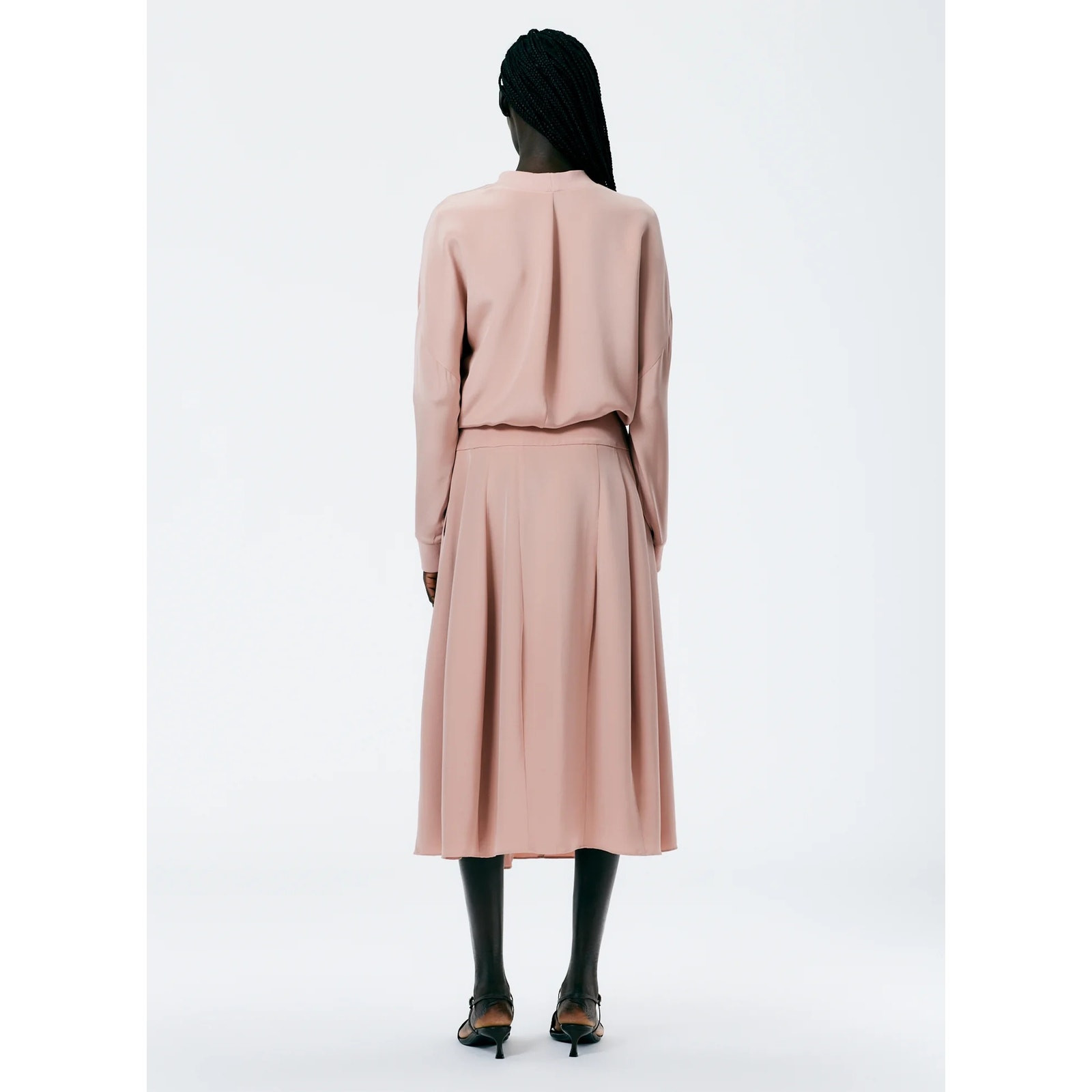Tibi 4-Ply Silk Lantern Midi Skirt Dusty Blush Pink Pockets Size 0 image 3