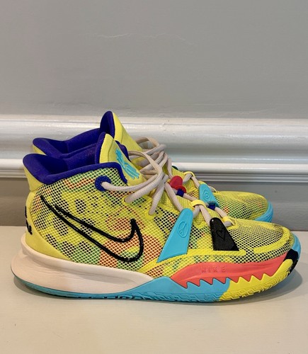 Nike Kyrie 7 Sneakers Kids Size 5Y GS Shoes Yellow 1 World 1 People CT4080-700 - Afbeelding 6 van 15